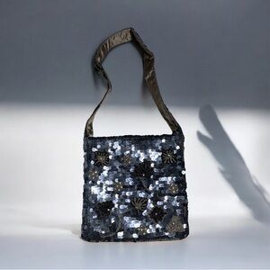 Sequin Shoulder Bag gray silver tone purse